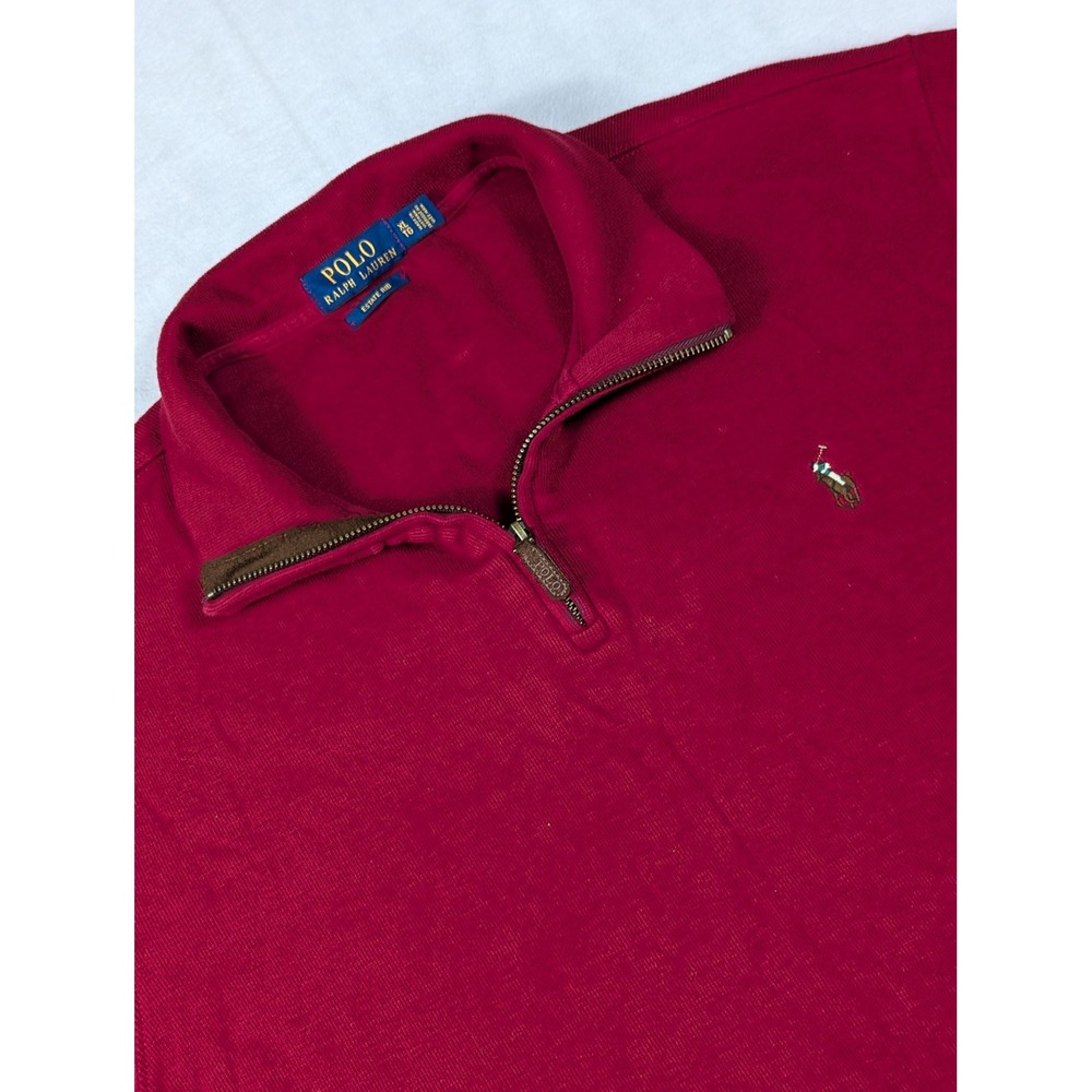 Polo Ralph Lauren Estate Rib Mens Quarter Zip Pullover Sweater Size XL Red